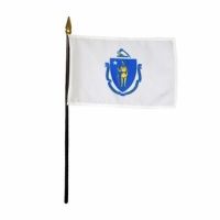 Massachusetts Stick Flags - 4 in X 6 in - Pack of 12