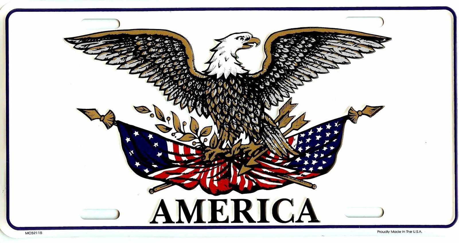 Religious patriotic license plate Eagles head on flag new aluminum Made USA 5348 